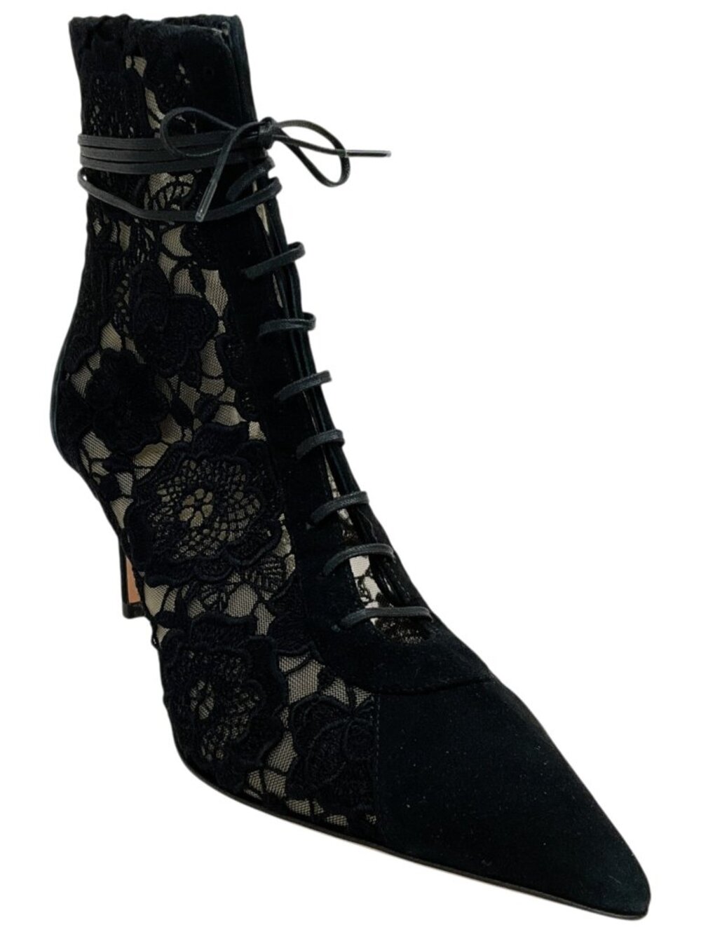 Arteana Black Suede / Lace Ankle Wrap Booties